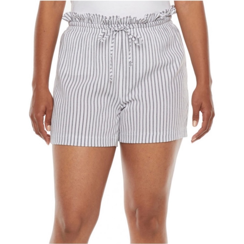 Worthington Paper Bag Shorts Black White Stripe